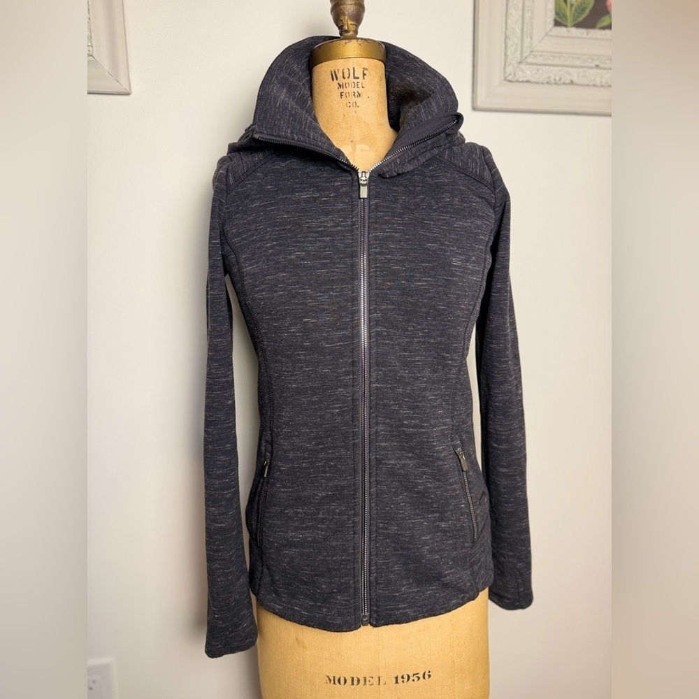 Athleta furry lined zip up jacket black Heather with black fur XS